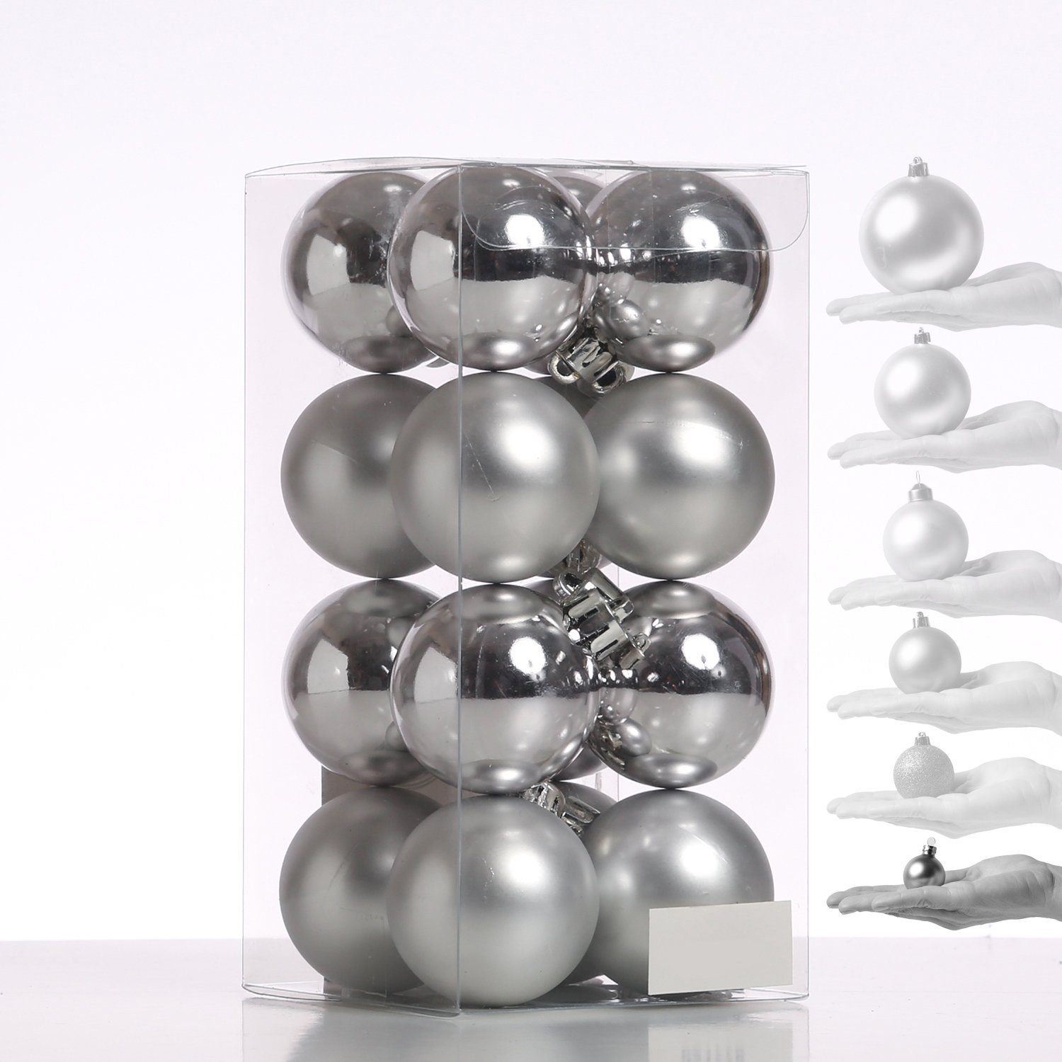 MARELIDA Weihnachtsbaumkugel Christbaumkugeln Weihnachtskugeln bruchfest 4cm silber 16er Set (16 St)