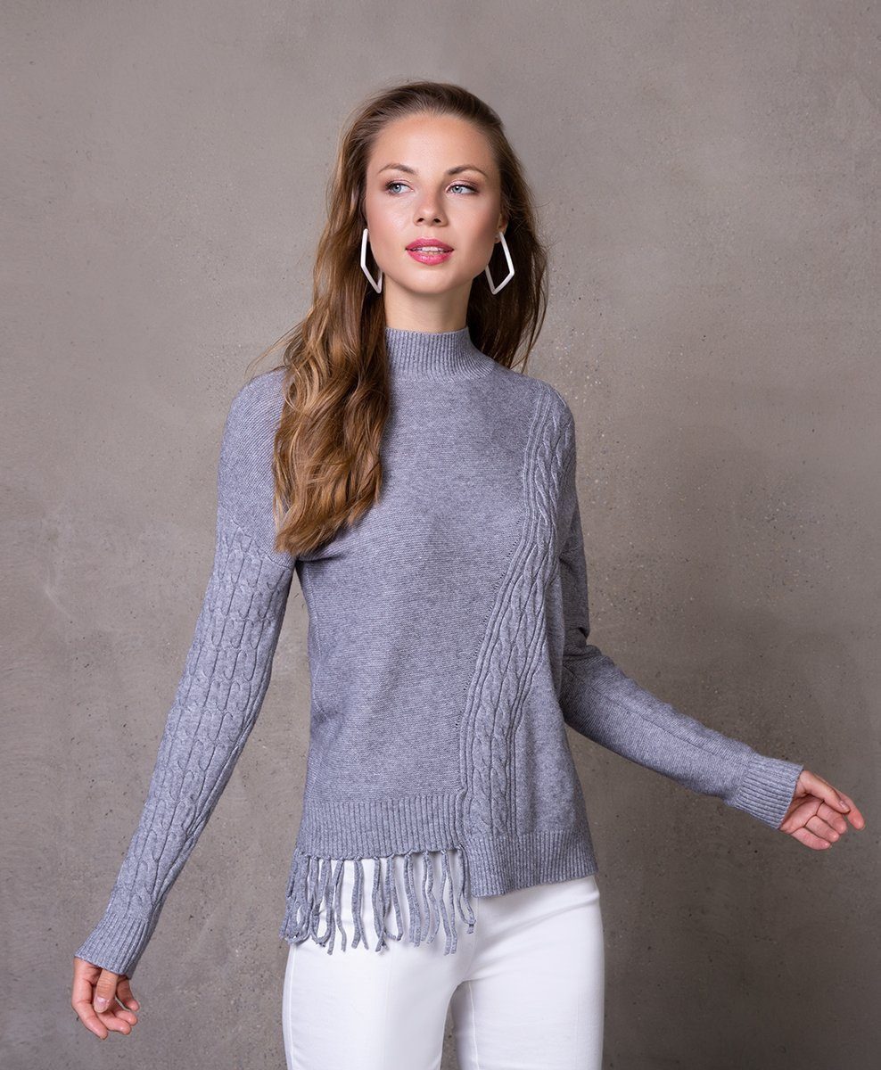 Strickpullover mit Strickmix und Fransen