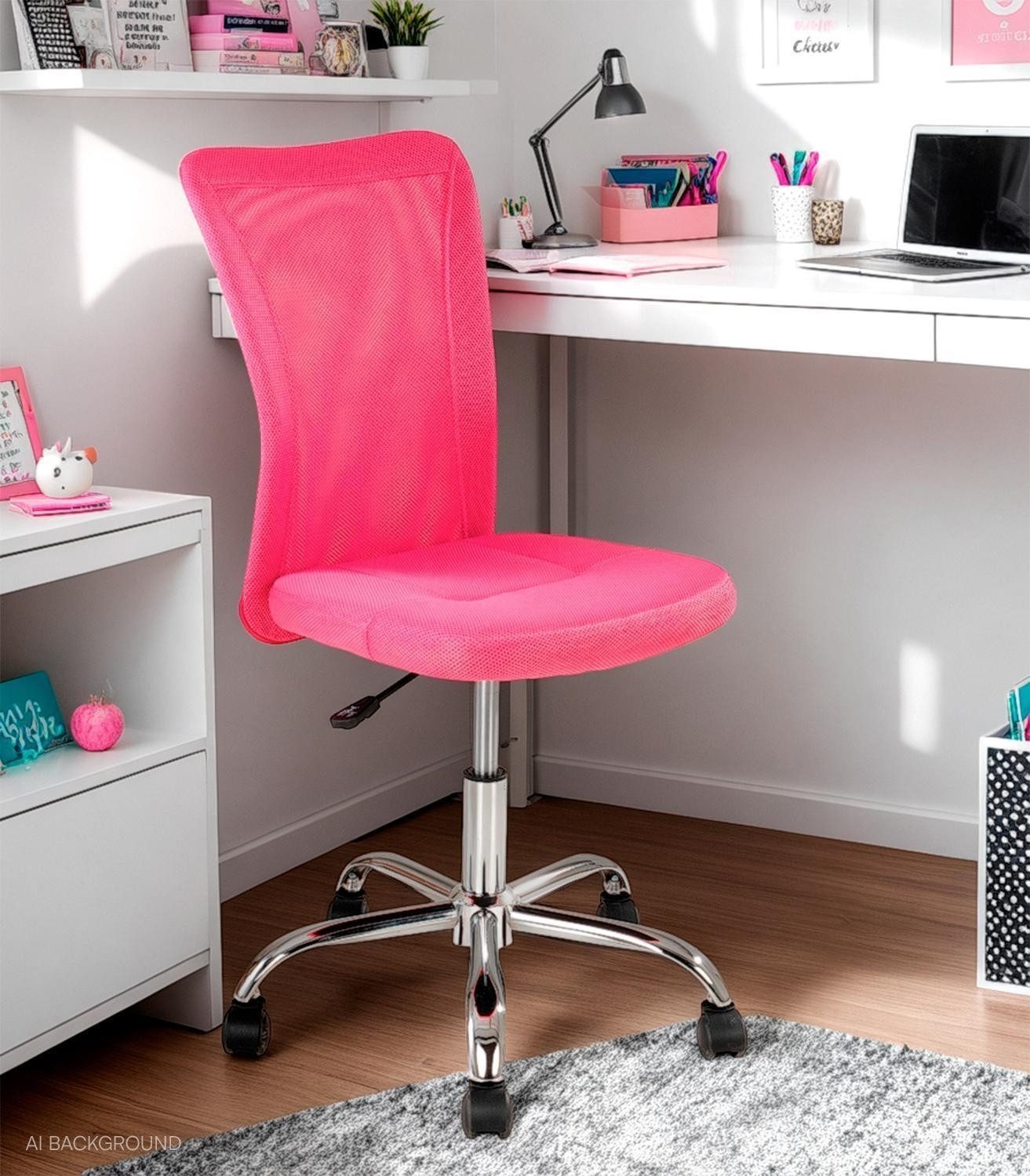 Home4You Drehstuhl für Kinder, Pink, Meshbezug, Chromgestell, Drehfunktion, Höhenverstellbar