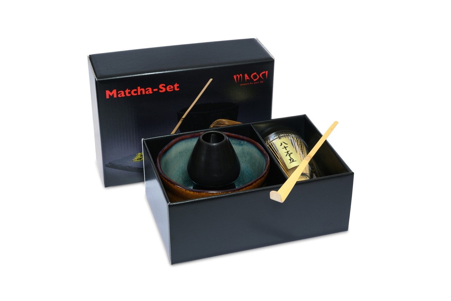 MAOCI teaware for your life Teeschale Matchaset Premium Schale apricot melange Besen Löffel Besenhalter, 1-tlg., 4-tlg. Set im Geschenkkarton