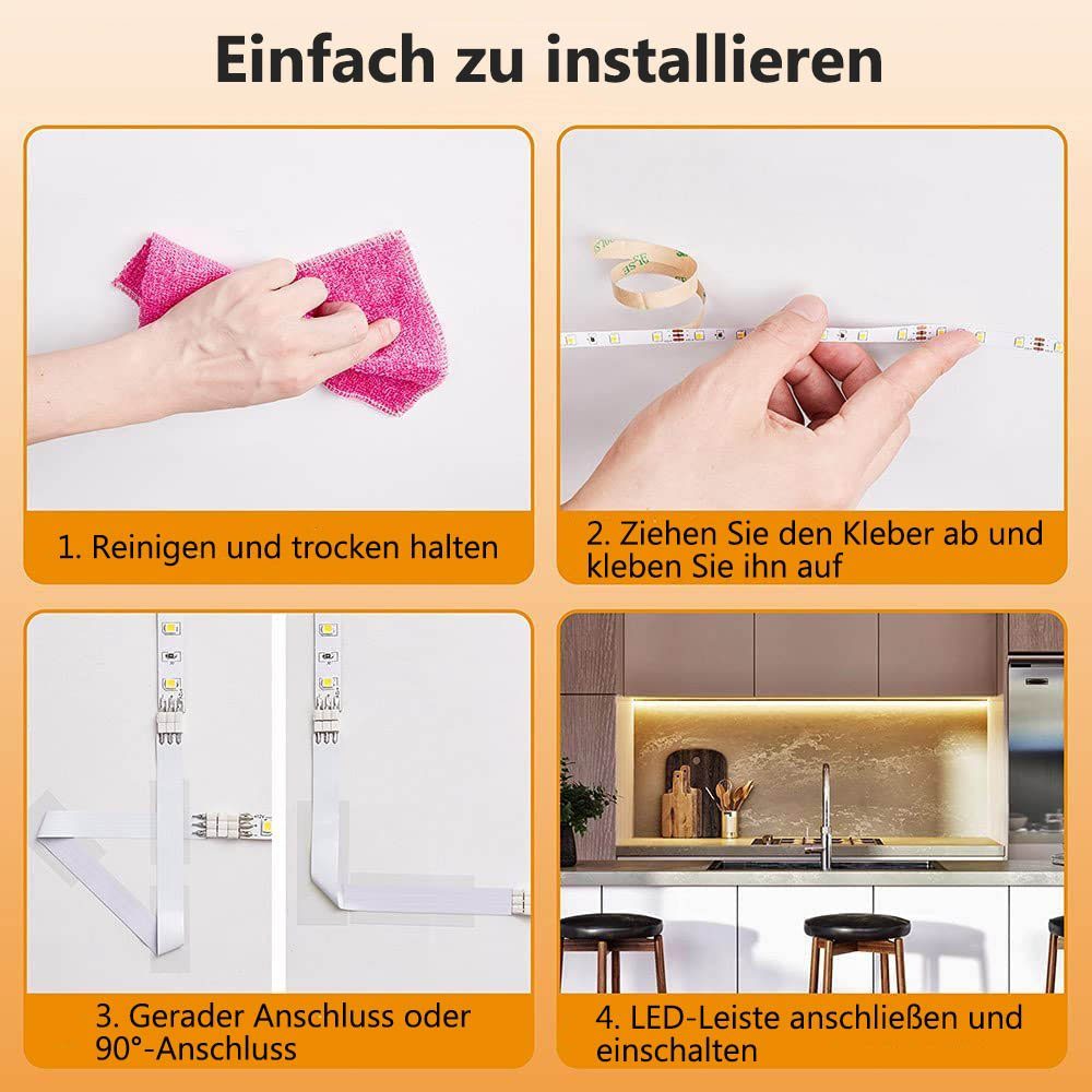 DIY, Schrank Warmweiß 50cm, mit für Küche 4Stück Stripe Rosnek Adapter, Garderobe LED