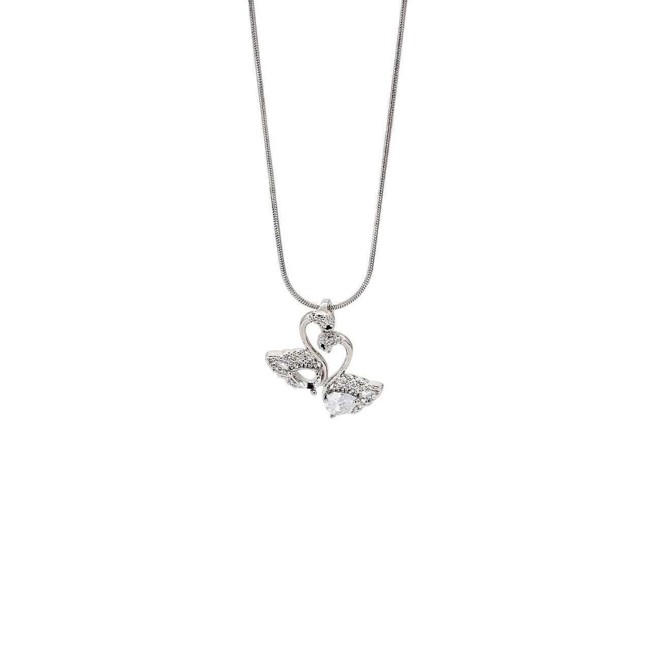 Kette mit Anhänger Halskette Schlangenkette mit Schwan Anhänger Swan Zirkonia
