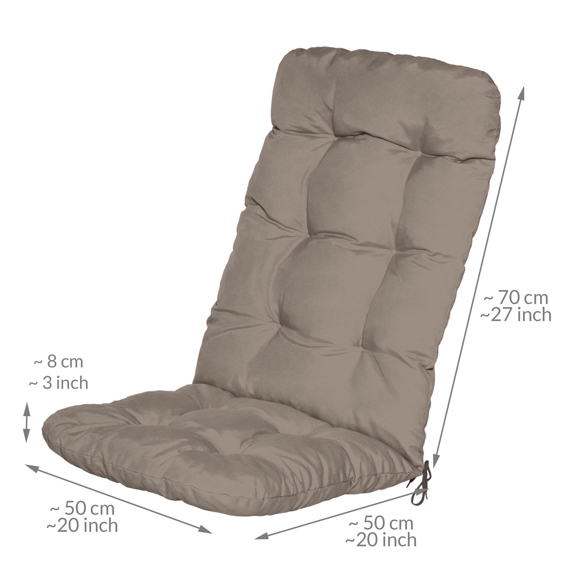 Beautissu Hochlehnerauflage 2er Set Hochlehner Auflagen Flair HL, 120x50x8cm, Taupe, Sitzpolster Set für Gartenstühle Outdoor – Stuhlkissen für Hochlehner