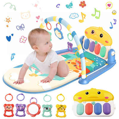 Krabbeldecke Spielmatte Spielbogen Baby Lernmatte Musik Spieldecke Erlebnisdecke, Jioson, 5 hängende und abnehmbare Spielzeuge, darunter Sicherheitsspiegel