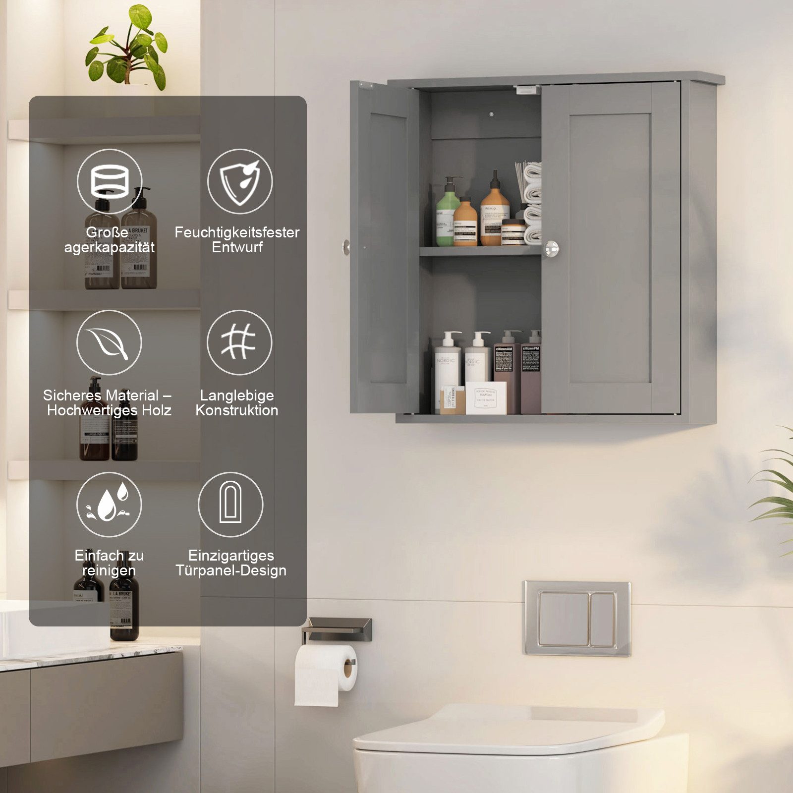 radelldar Hängeschrank Badezimmerschrank Badschrank mit 2 Türen und feuchti günstig online kaufen