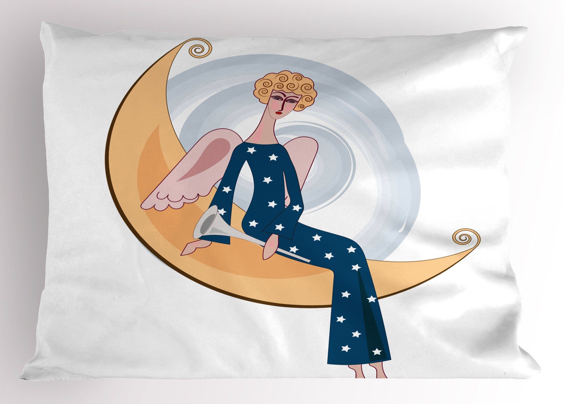 Kissenbezüge Dekorativer Standard King Size Gedruckter Kissenbezug, Abakuhaus (1 Stück), angel Wings Mädchen mit Trompete Mond
