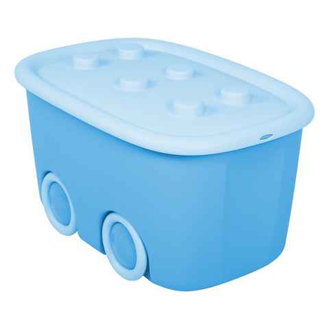 ONDIS24 Aufbewahrungsbox Spielzeugaufbewahrungsbox Spielzeugkiste Kinder Spielzeugbox Funny, mit großen Rädern und aufliegendem Deckel, 46 liter