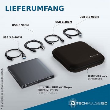 techPulse120 USB 3.1 Blu-ray DVD CD USB-C UHD 4k 3D M-DISC BDXL HDR10 100GB Brenner Blu-ray-Brenner