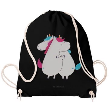 Mr. & Mrs. Panda Sporttasche Einhörner Umarmen - Schwarz - Geschenk, Einhorn, Turnbeutel, Tasche, (1-tlg), Stabile Kordel