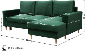 Beautysofa Polsterecke DAVE Lieferung beinhaltet die Einbringung in die Wohnung, im Skandinavisches Stil, L-Form Ecke, mit Ottomane links oder rechts, mit Relaxfunktion, mit 2x Bettkästen