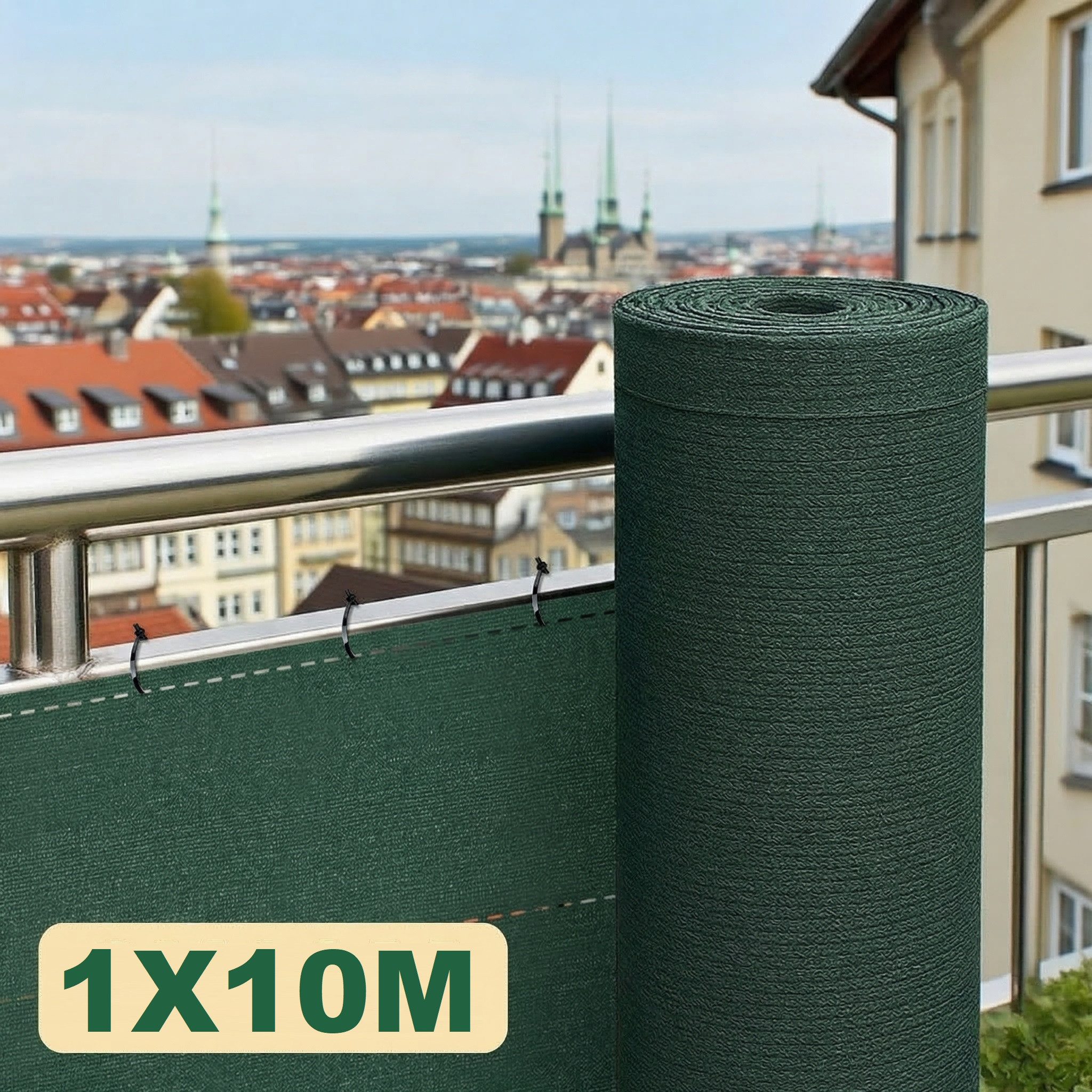Ferghana Balkonsichtschutz Schatten Sichtschutz Seelenfrieden, Sichtschutz Balkon aus HDPE (Länge: 10 Meter, Höhe optional)für Gitter Geländer Zaun) Blickdicht UV-Schutz, Schattiernetz mit Kabelbinder