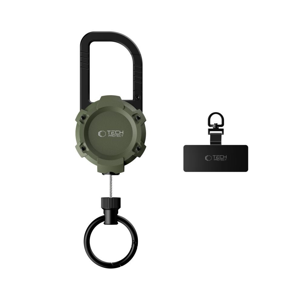TECH PROTECT Schlüsselanhänger Schlüsselband Karabinerhalter Handysicherung (Spar-Set, 1-tlg., 16,5 x 4,7 cm einziehbar), Einziehbares Stahlseil, Alu-Karabiner, Handyadapter
