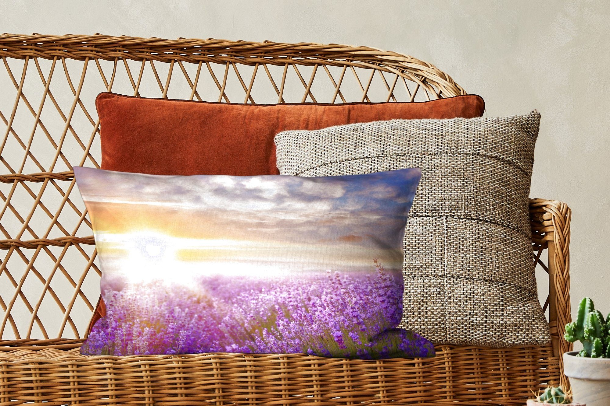 MuchoWow Dekokissen Lavendel - Dekoration, Natur, Zierkissen, Himmel mit Wohzimmer Sonne Schlafzimmer Dekokissen - Füllung, 