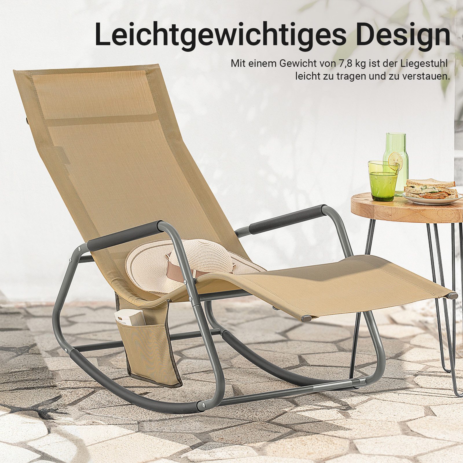 SoBuy Gartenliege OGS47, Schaukelstuhl mit Seitentasche, günstig online kaufen