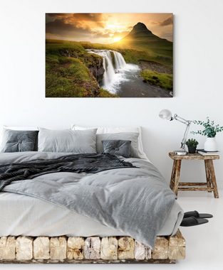 Pixxprint Leinwandbild Wasserfall bei Sonnenuntergang, Wasserfall bei Sonnenuntergang (1 St), Leinwandbild fertig bespannt, inkl. Zackenaufhänger