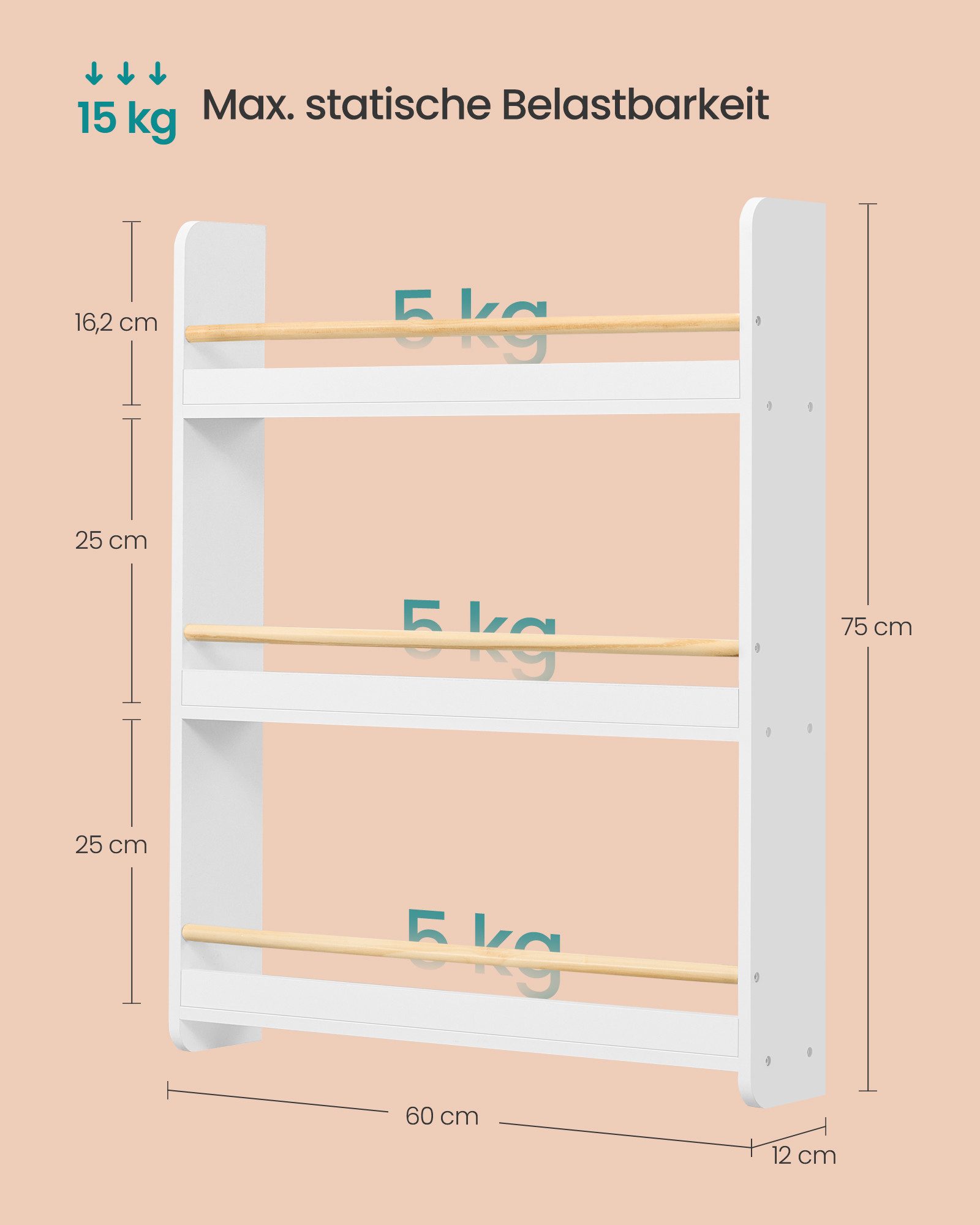 SONGMICS Toy Chest Bookshelf for Children, with 3 Levels, Toy Shelf, Wall Shelf, for Children's Room, Playroom