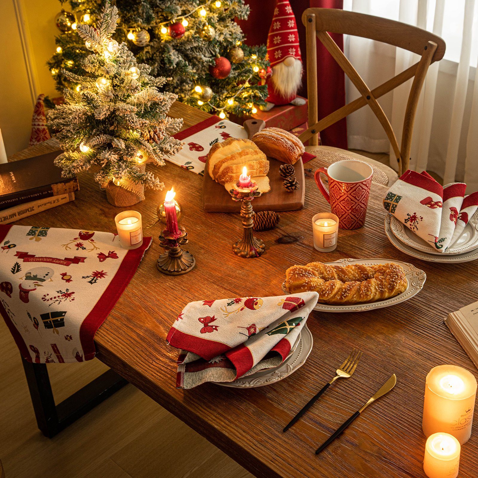 Tischläufer Esstisch Party Weiß Weihnachtselemente, Rosnek für (1-tlg) Tischset, Küche Deko