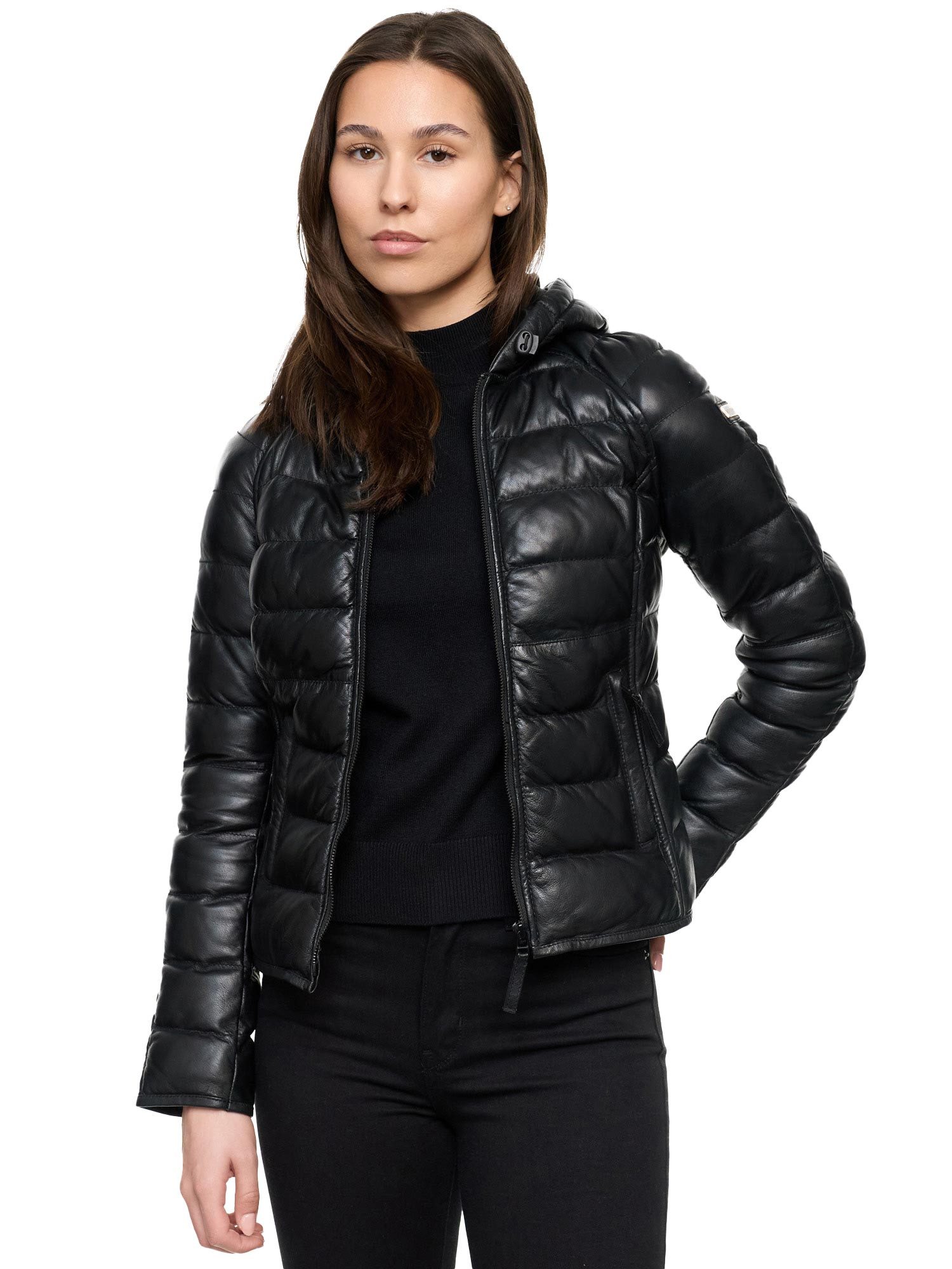 Tazzio Lederjacke F510 im Stepp-Look mit Kapuze