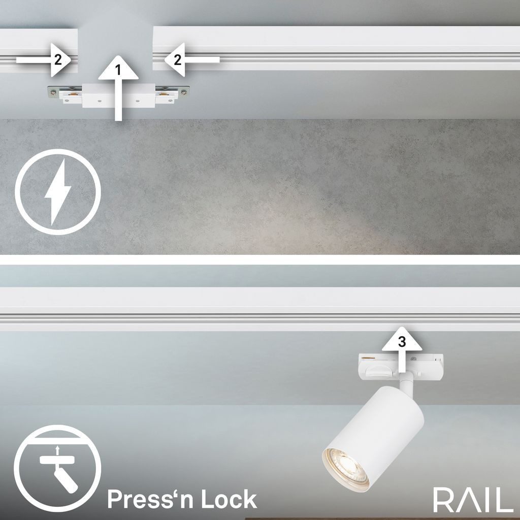 Briloner Leuchten LED Deckenleuchte 8014066B, LED wechselbar, 2700K - Extra-Warmweiß, Schienensystem Rail 2,25 m Weiß max. 9W Decke Wohnzimmer Büro Küche