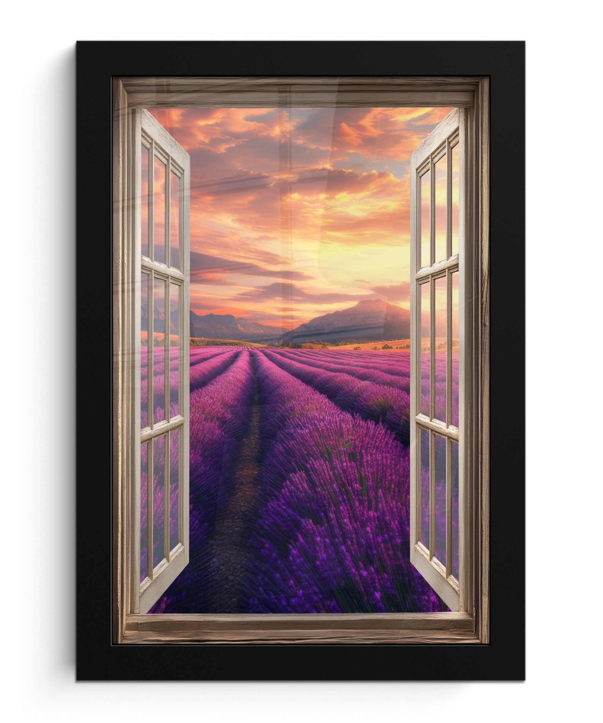 Poster Fensterblick - Lavendel - Landschaft - Blumen - Lila