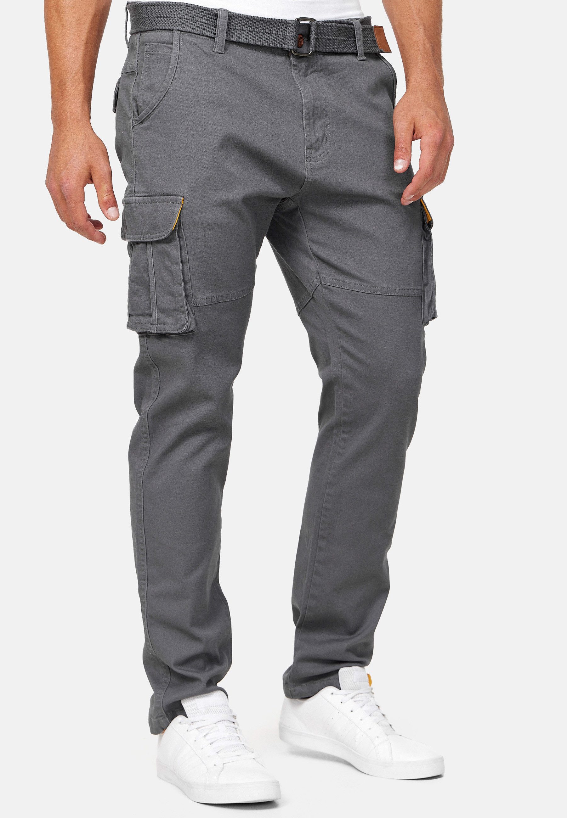 Indicode Cargohose Herren Mathen Cargo Hose Herrenhose aus elastischer Baumwoll-Qualität, inkl. Gürtel