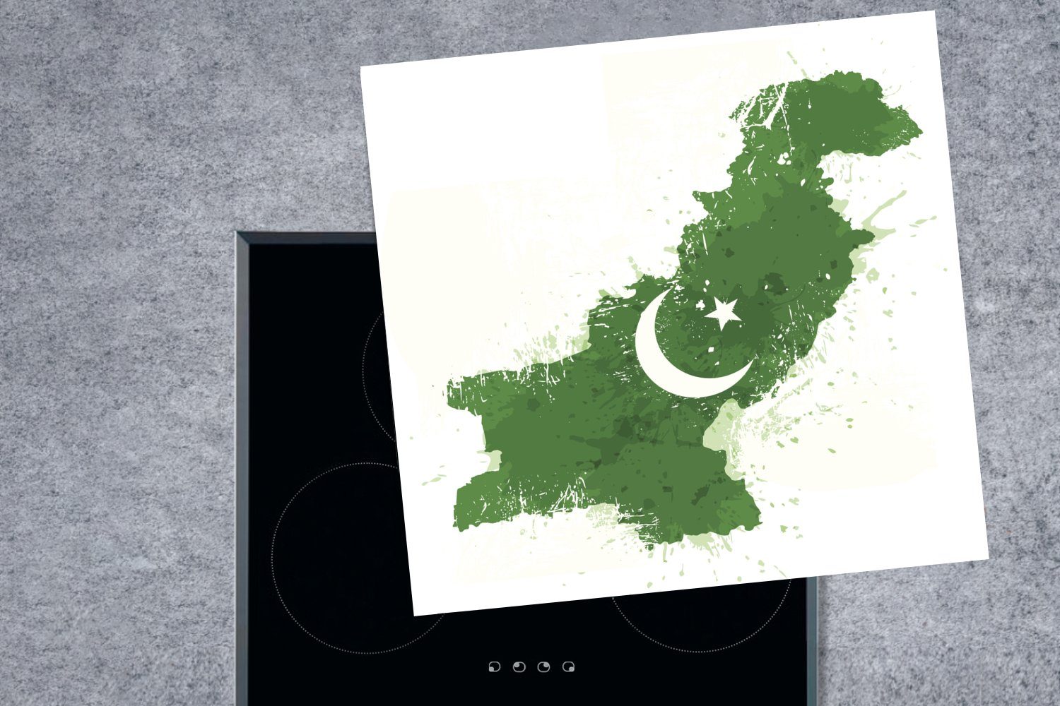 tlg), küche von 78x78 Arbeitsplatte einer Pakistan MuchoWow Flagge, cm, Illustration Herdblende-/Abdeckplatte Ceranfeldabdeckung, für (1 den Karte Vinyl, Farben der mit