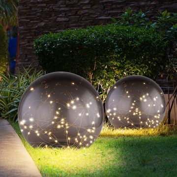 etc-shop LED Außen-Stehlampe, LED-Leuchtmittel fest verbaut, Warmweiß, LED Solar Außen Tisch Steck Lampe Garten Lichterkette Kugel