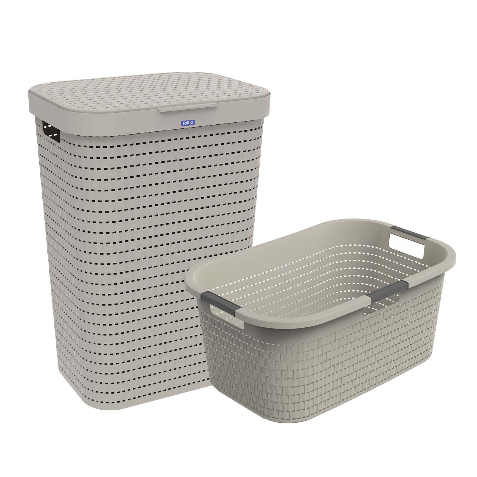 ROTHO Wäschekorb Country Set 2tlg. bestehend aus Korb 40l und Sammler 55l mit Deckel (Wäscheset, Set 2-tlg), Wäsche einfach organisieren – langlebig, leicht & platzsparend