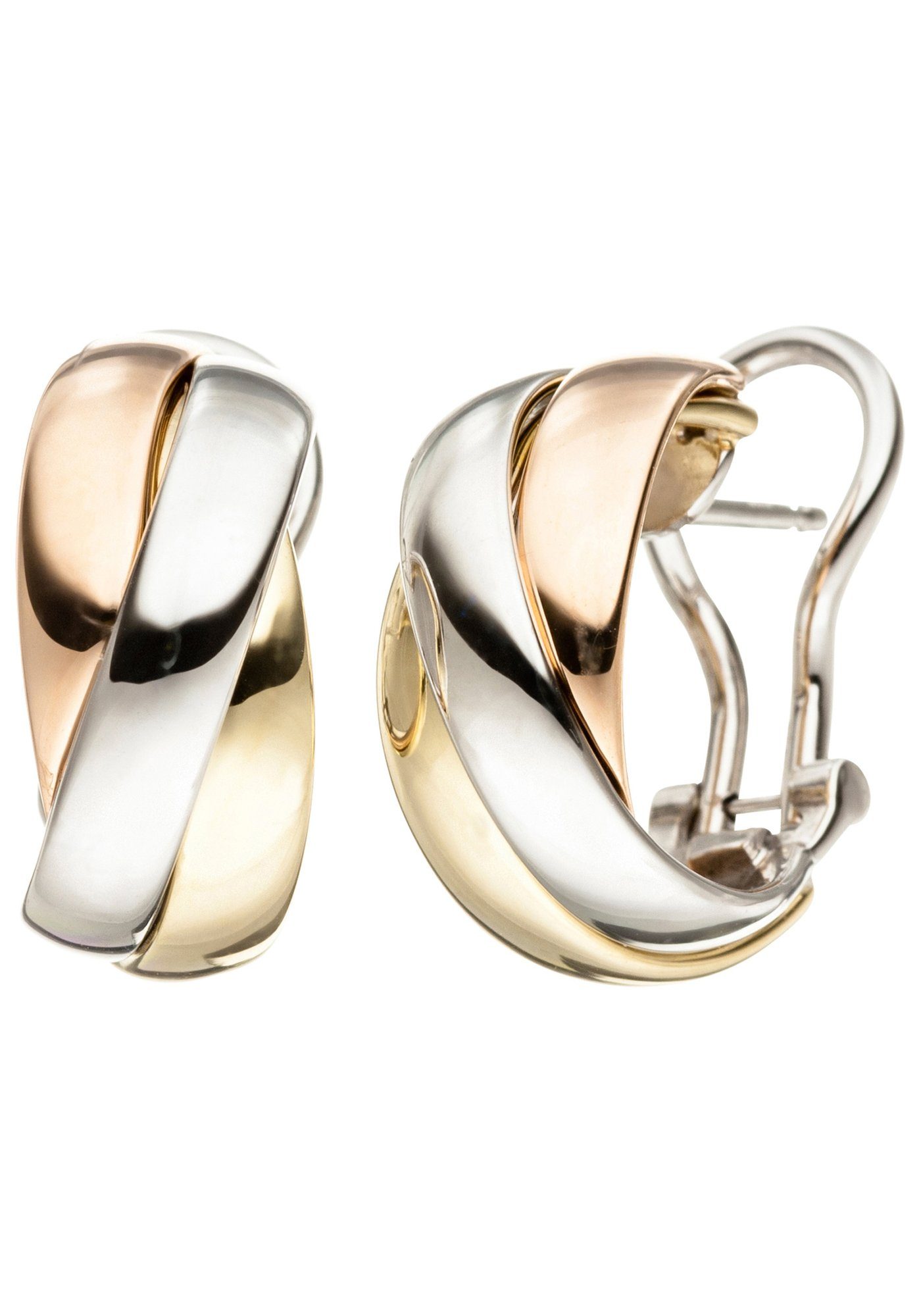 JOBO Paar Creolen, 585 Gelbgold Weißgol...