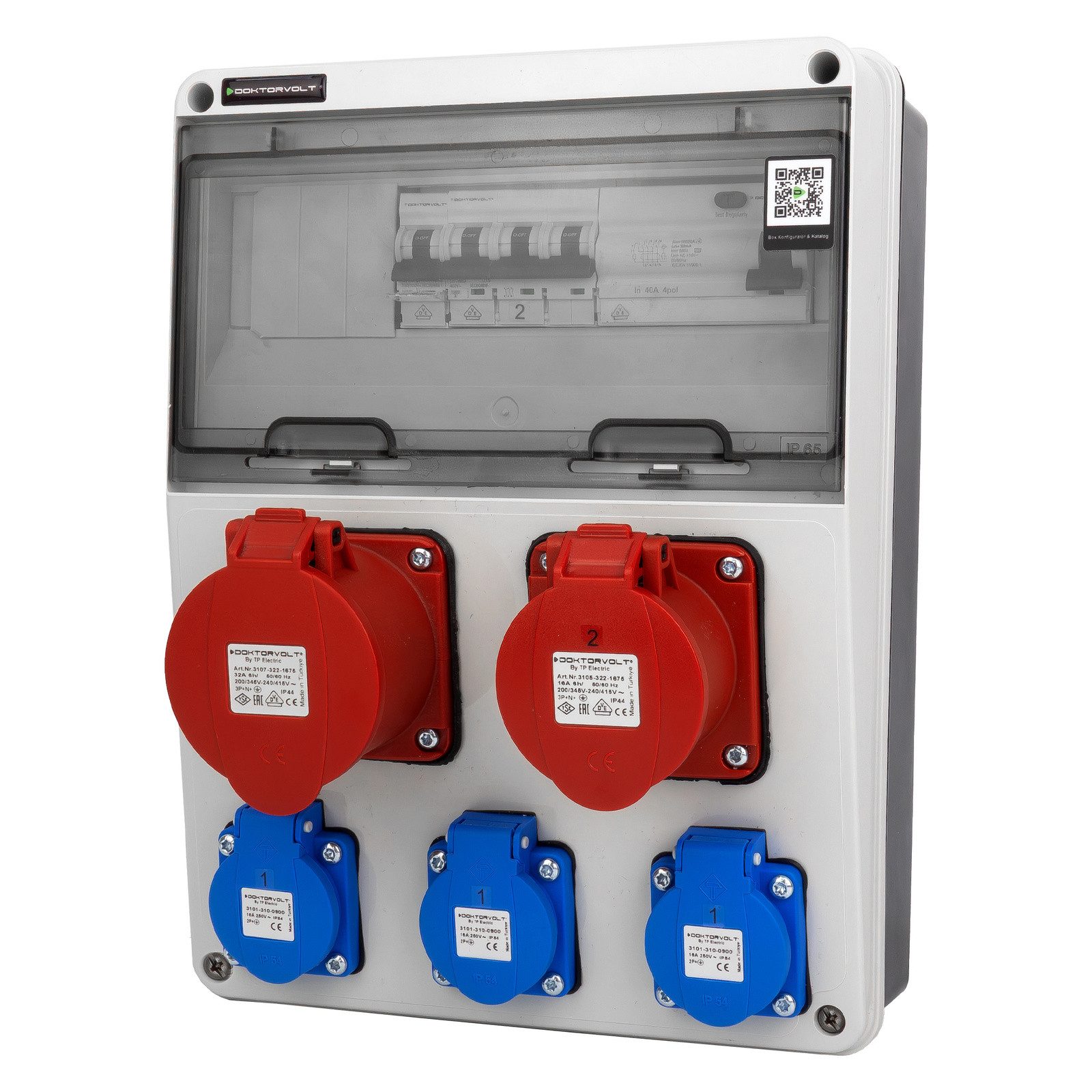 Doktorvolt Baustromverteiler CEE 32/16A 3x230V SCHUKO FI-Schalter LS-Schalter VDE Steckdosenverteiler