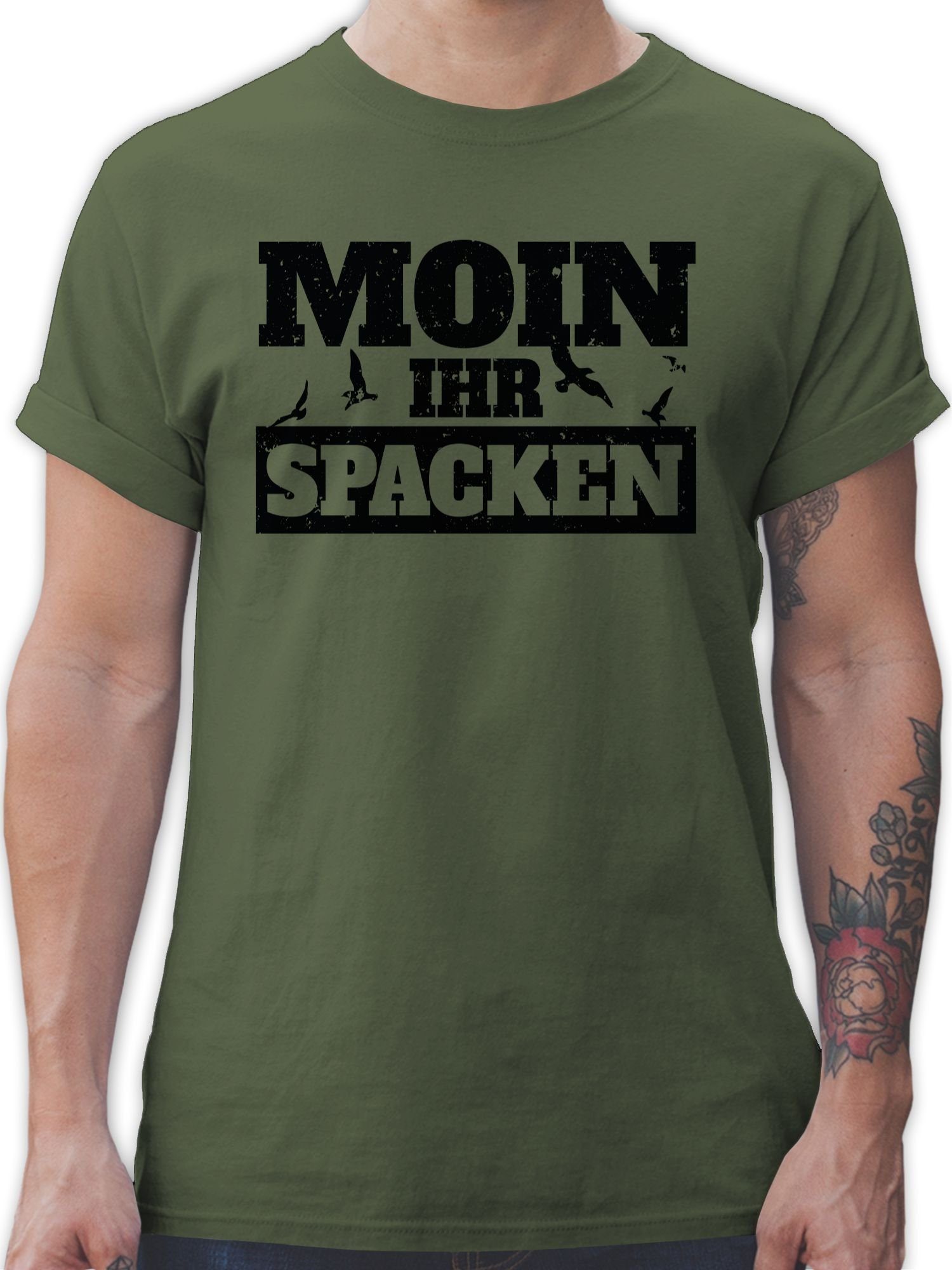Shirtracer T-Shirt Moin ihr Spacken - schwarz Sprüche Statement 01 Army Grün