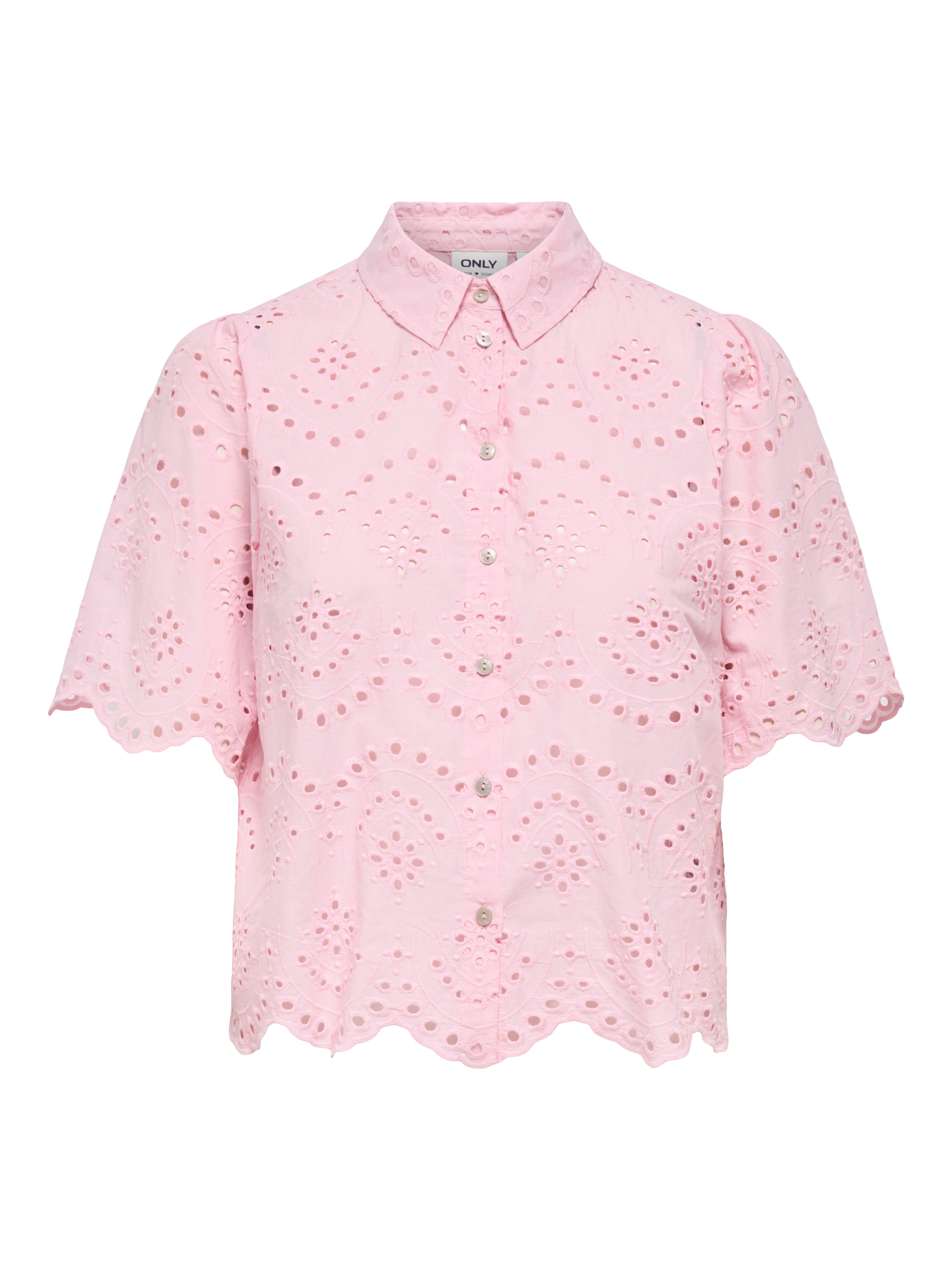 ONLY Spitzenbluse ONLVALAIS S/S SHIRT WVN NOOS Baumwolle, loose fit