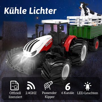 Esun RC-Traktor Ferngesteuerter Traktor Ferngesteuert,Rc Traktor Spielzeug ab3456Jahre (Komplettset), mit Anhänger,Licht,Sound,Geschenk für KinderAge3456