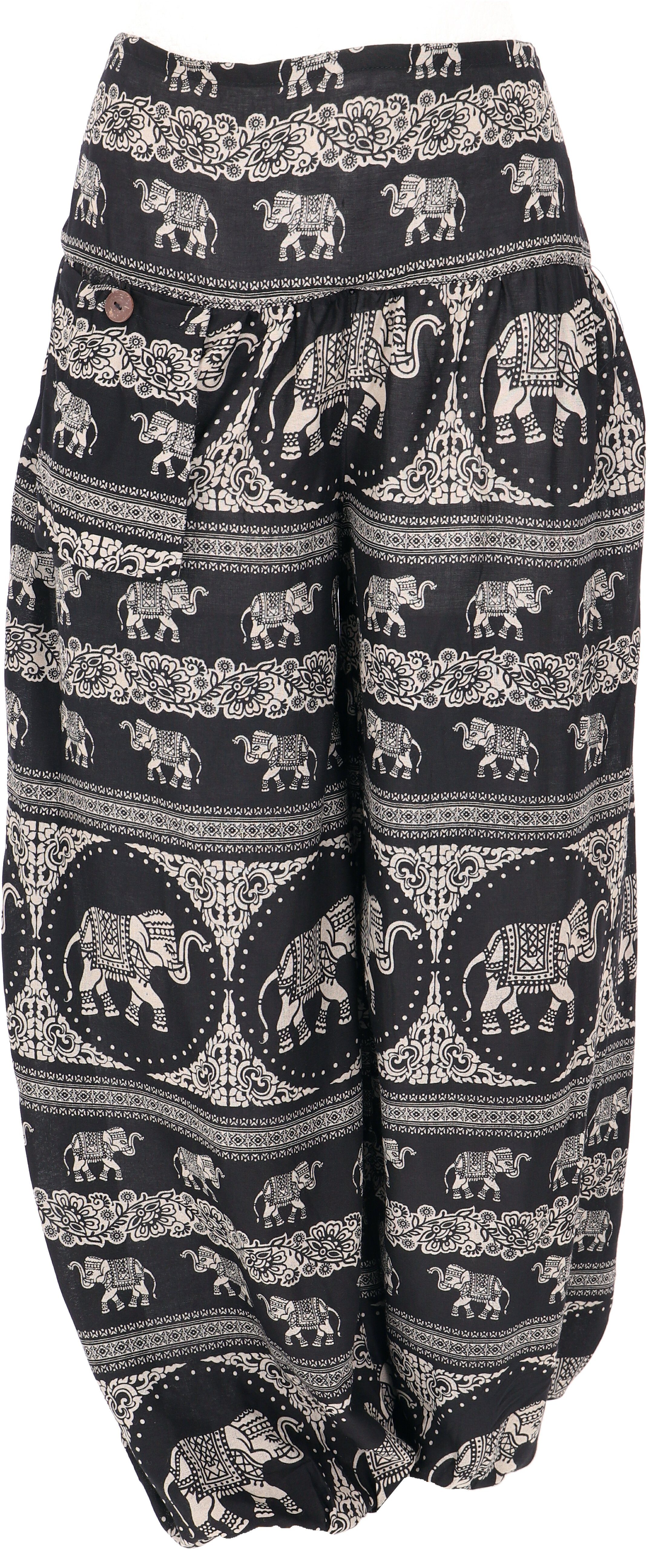 Elefantendruck,.. Luftige mit Style, Pluderhose Ethno Bekleidung schwarz Relaxhose Guru-Shop alternative