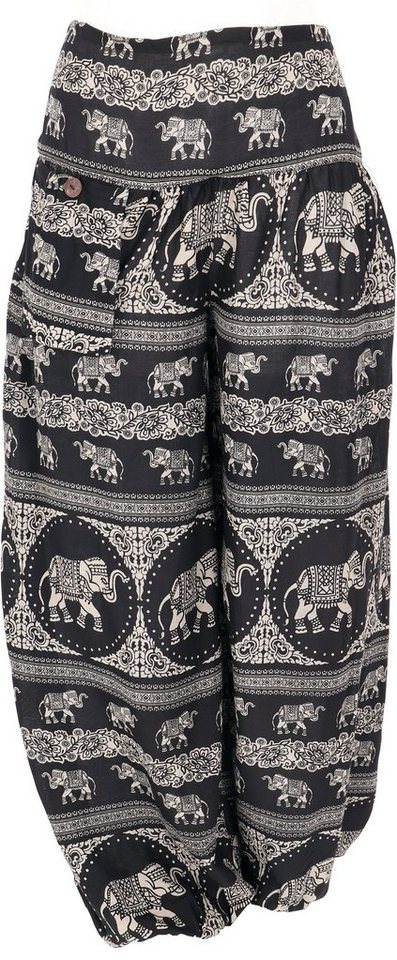 Guru-Shop Relaxhose Luftige Pluderhose mit Elefantendruck,.. Ethno Style,  alternative Bekleidung