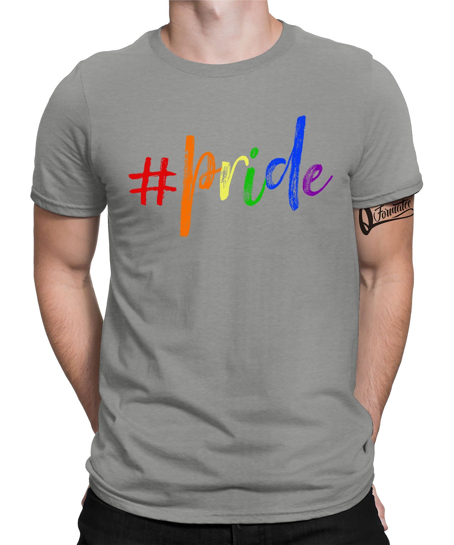 Quattro Formatee Kurzarmshirt #pride - Stolz Regenbogen LGBT Gay Pride Herren T-Shirt (1-tlg) Heather Grau