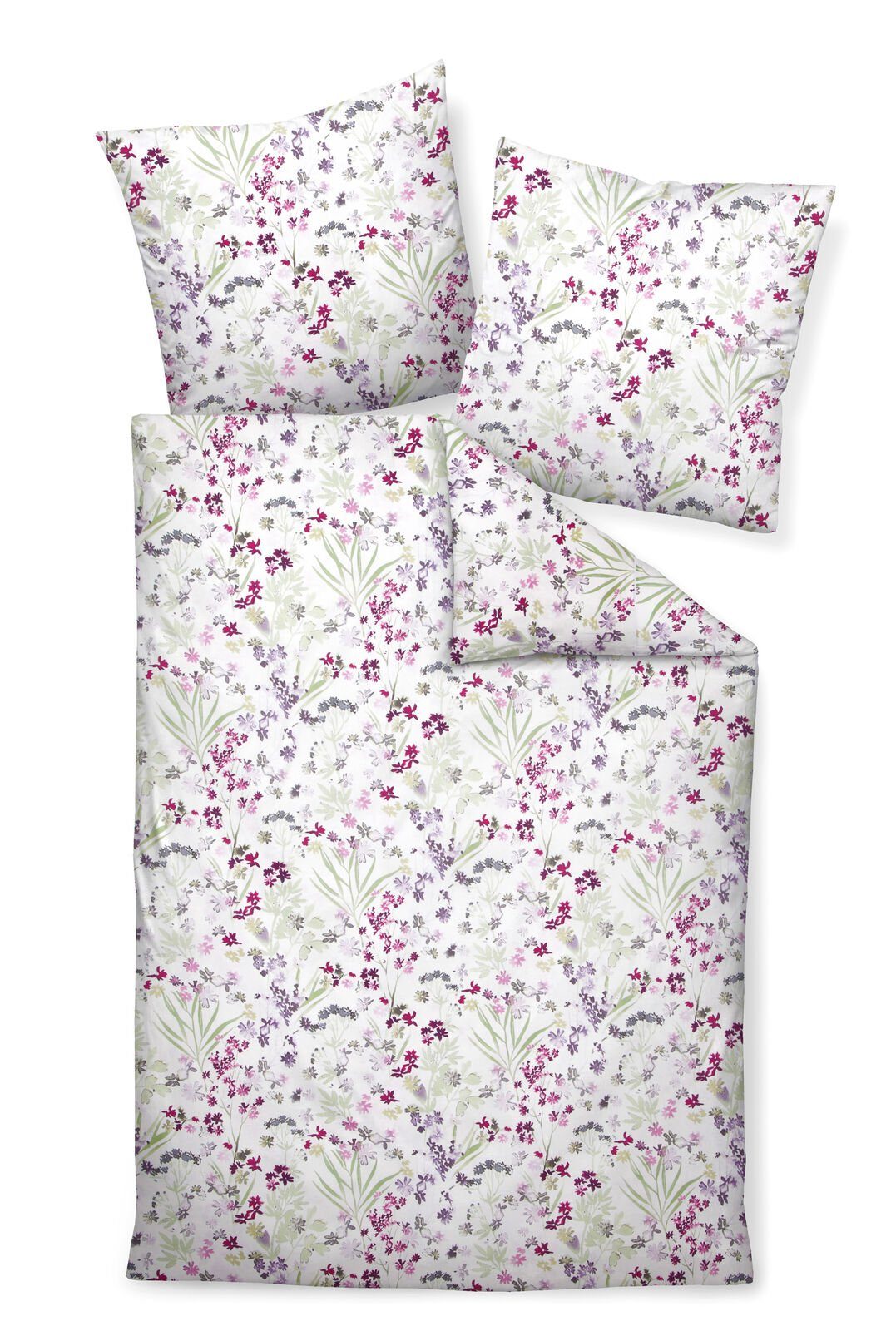 Janine Постельное белье Janine Moments Mako Satin Постельное белье 155x220 Streublümchen rosa lila, Mako-Satin, 2 teilig