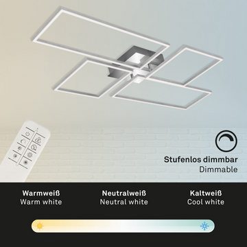 Briloner Leuchten LED Deckenleuchte 3170-018, CCT Farbtemperatursteuerung, Fernbedienung, dimmbar, CCT Farbtemperatursteuerung, Nachtlicht, Timer, LED fest verbaut, Kaltweiß, Neutralweiß, Tageslichtweiß, Warmweiß, Deckenlampe, 110x54x9,8cm, Chrom-Alu, 54W, Wohnzimmer, Schlafzimmer