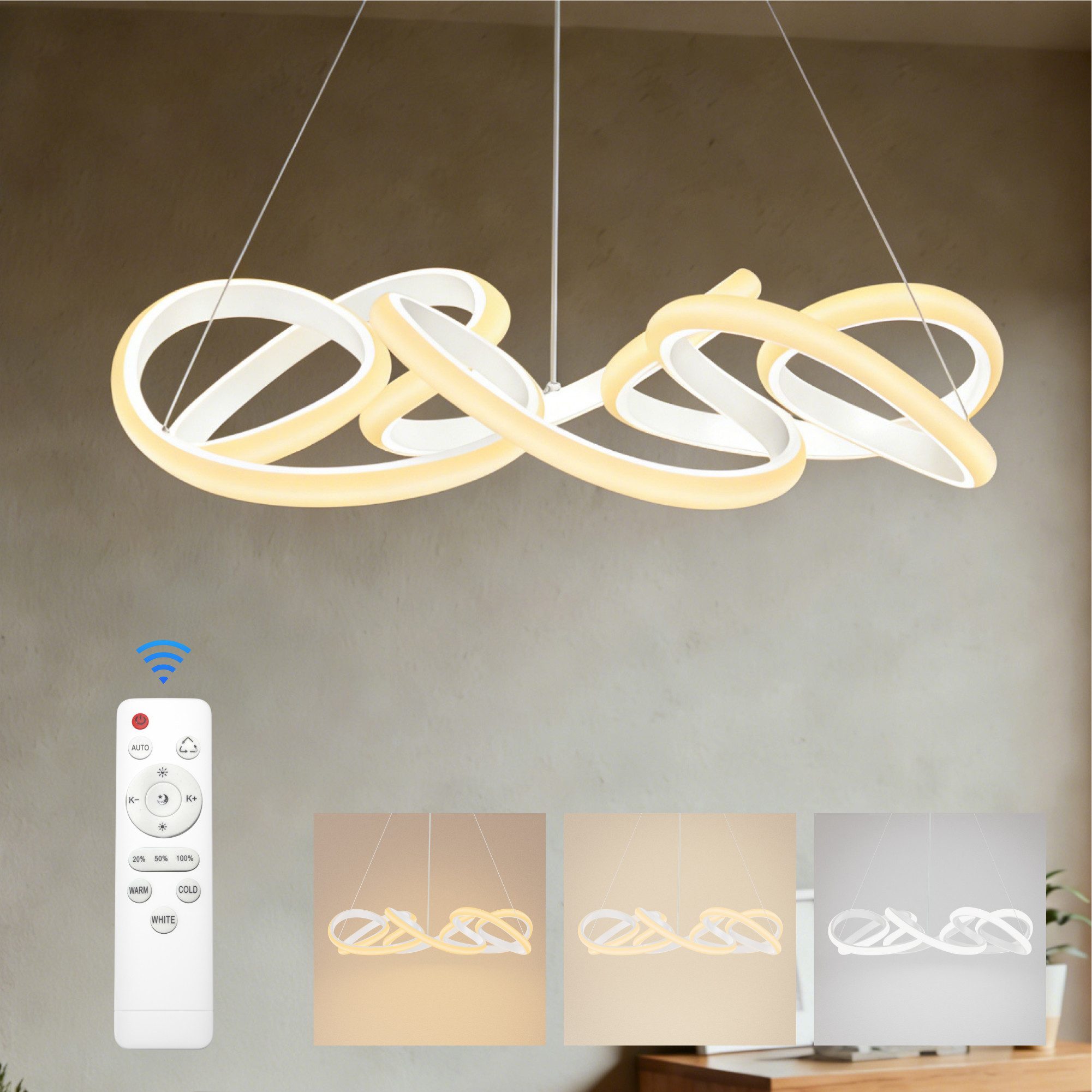 doporro Pendelleuchte Pendellampe Hängelampe 67W mit Fernbedienung 52cm Alivetta25040, LED-Pendellampe