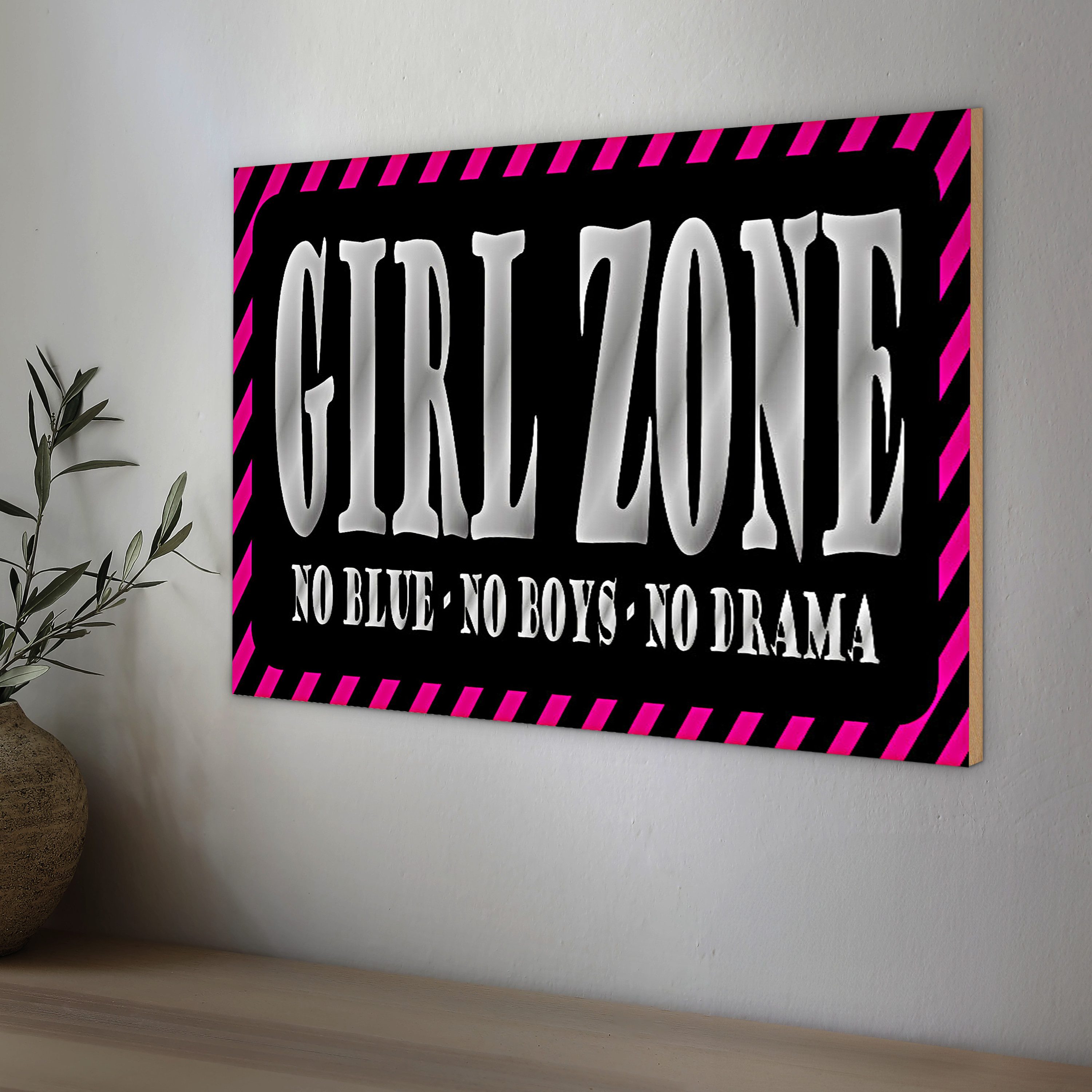 Roomando Holzbild Spruch 40x30cm Girl Zone no blue no boys no
