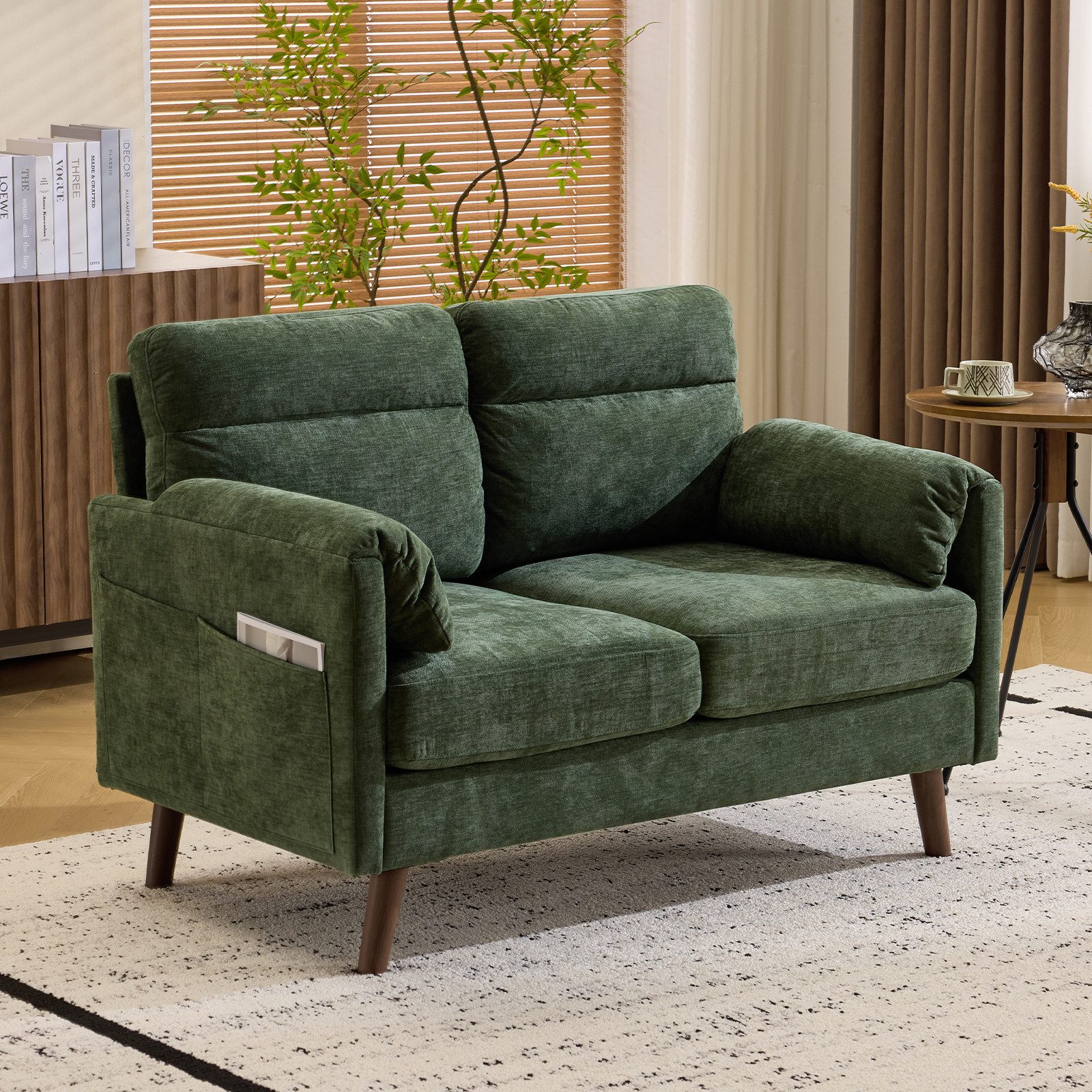 VINGLI 2-Sitzer Sofa klein, Kleine Stoffcouch mit weichen Armlehnen, 125 cm Mini Sofa, 125x78x86cm, 18cm dicke Sitzpolster