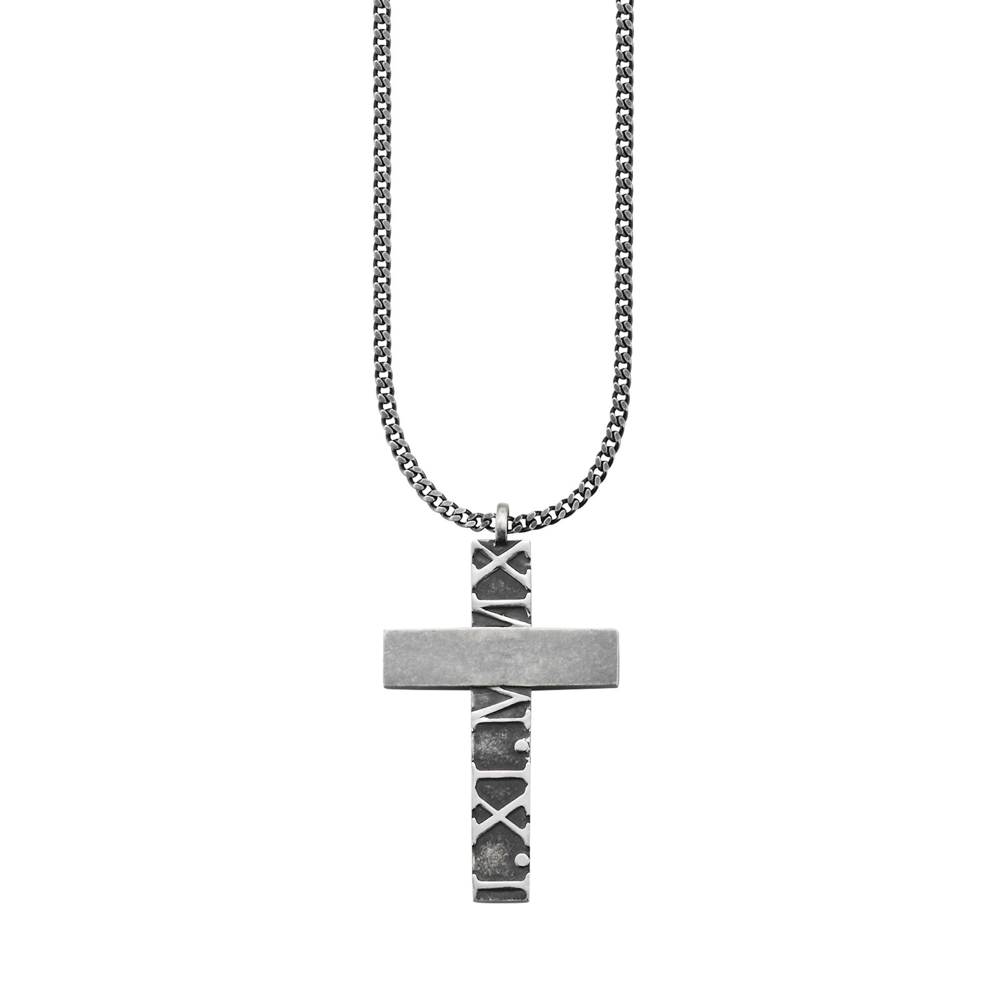 CAÏ Kette mit Anhänger 925/- Sterling Silber matt-oxidiert Kreuz