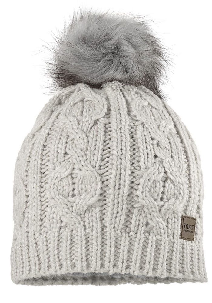 MAXIMO Strickmütze mit Zopfstrickmuster und FakeFur Bommel