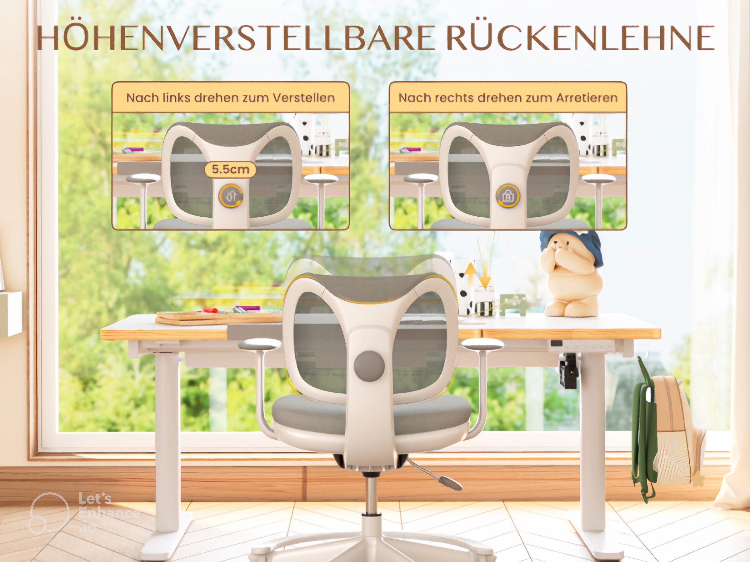 FLEXISPOT Schreibtisch Kinderschreibtisch Höhenverstellbar (mit neigbarer Tischplatte, mit LED-Höhenanzeige & 3 Speicherplätzen, MIT Haken, 16mm Abgerundete Tis – Bild 4 von 5