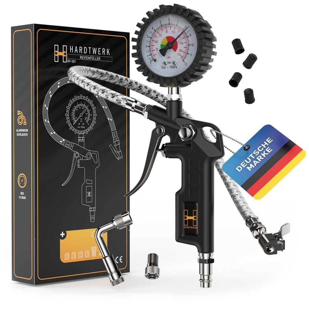 Hardtwerk® Шиниfüllmessgerät 360° drehbar Einhandbedienung, für PKW LK Motorrad Fahrrad optimaler Шиниdruck Messung 2 Einheiten