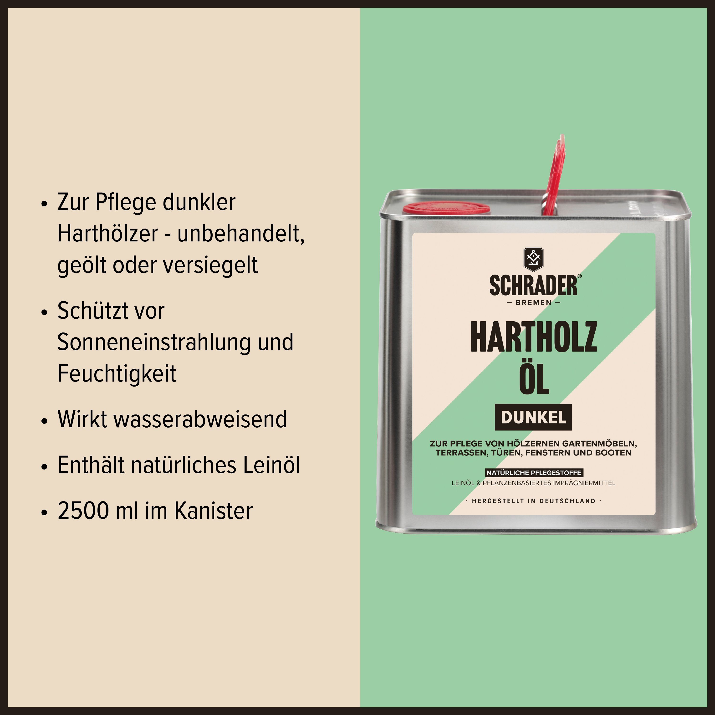 2,5L Enthält - in Germany Schmutzbürste Hartholzöl Terrassenöl - Hartholzöl und Schrader -, Made mit Teaköl 2-teilig - Pflegeset - dunkel