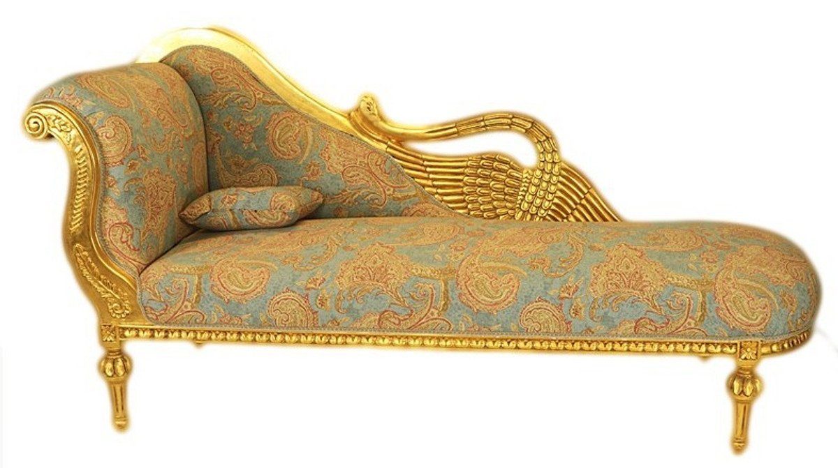 Casa Padrino Chaiselongue Barock Luxus Chaiselongue Antik Gold-Türkis-Rot Muster / Gold - Golden Wings - Luxus Qualität