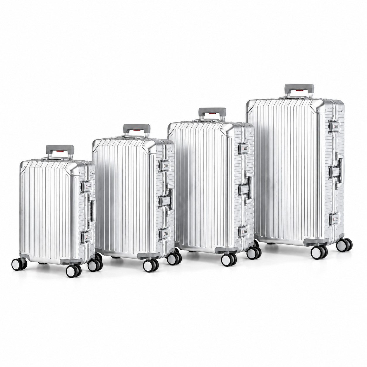 Travelhouse Kofferset 100% Aluminium TOKYO - verschiedene Farben, 4 Rollen, (4 tlg., S+M+L+XL), mit stabilem Aluminium-Gehäuse und verstärkten Ecken
