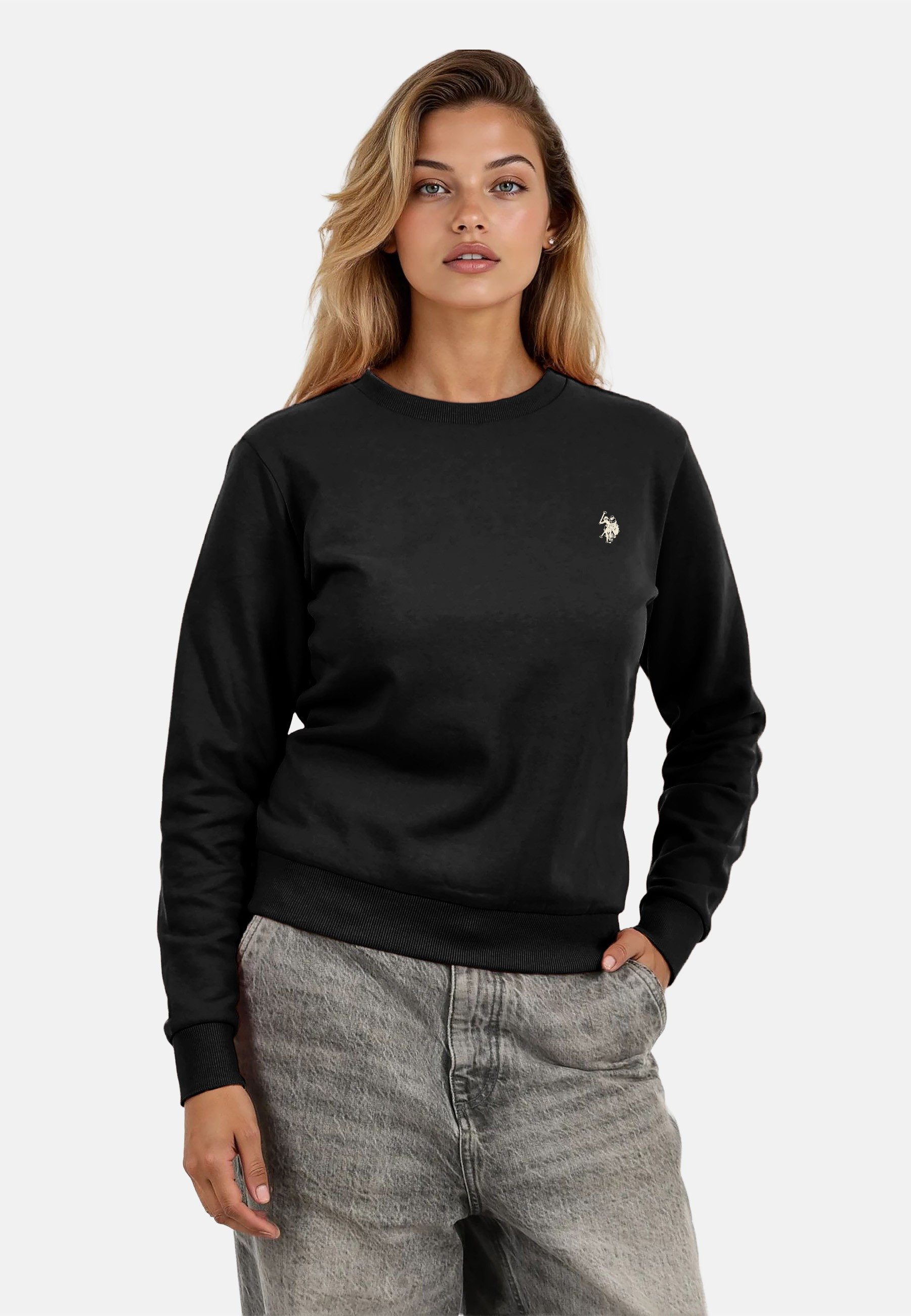 U.S. Polo Assn. Rundhalspullover Pullover USZoee – Damen Sweatshirt mit Rundhalsausschnitt Weiche Baumwollmischung, femininer Schnitt und Logo-Stickerei