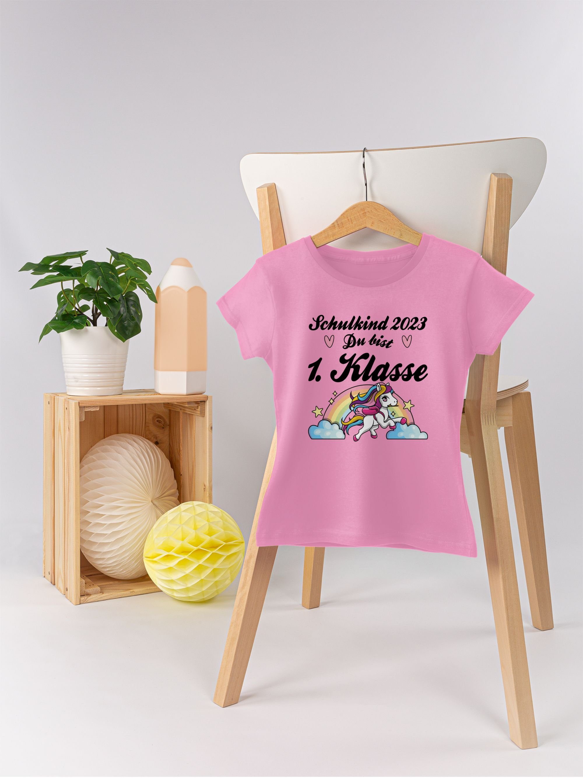 Shirtracer T-Shirt Schulkind - 2 2023 Erstklassig Du Einschulung bist Pferd Mädchen - Rosa